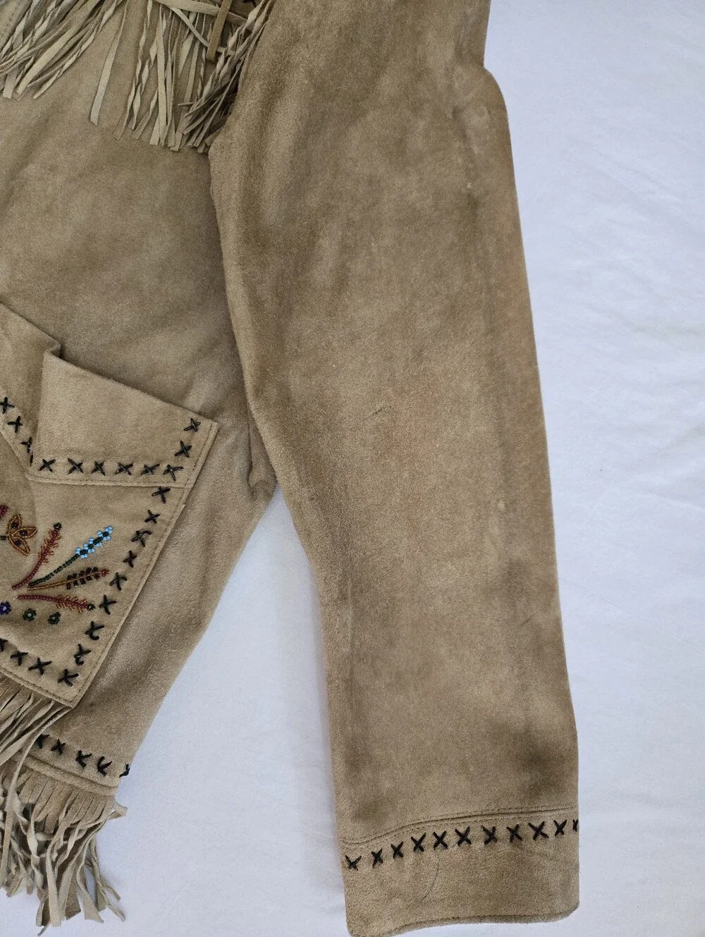 Vintage Double D Ranch Fringe Suede Leather Jacket Beaded Embroidery Western L - Picture 14 of 16